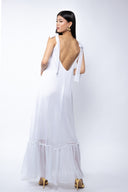 Rochie lunga vaporoasa din matase cu esarfe White