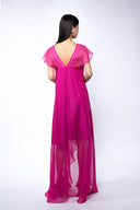 Rochie asimetrica lejera din amestec de matase Fucsia