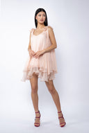 Rochie mini din matase cu esarfe Peach