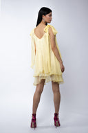Rochie mini din matase cu esarfe Yellow
