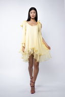 Rochie mini din matase cu esarfe Yellow