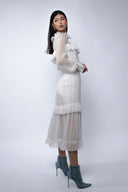 Rochie midi din voal de matase peliculizata cu volane delicate