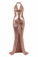 Long mermaid dress with ruffles and front slit