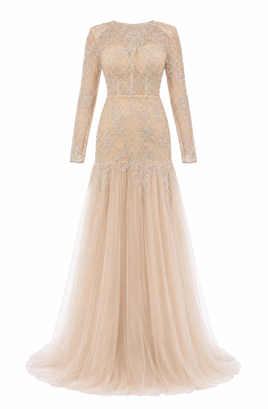 Rochie sirena cu dantela chantilly accesorizata
