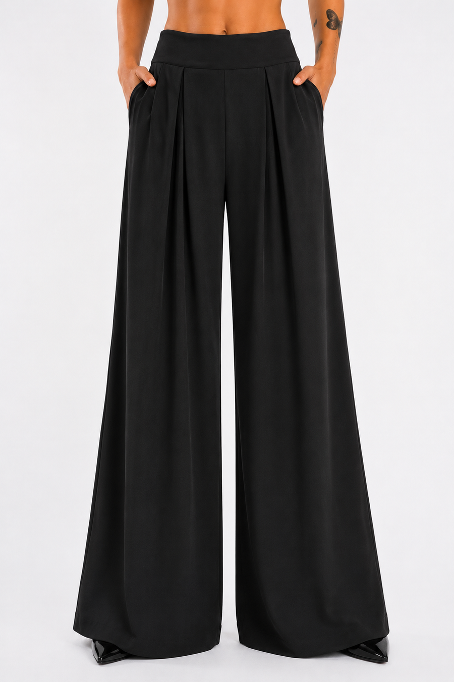 Pantaloni palazzo cu pliuri black