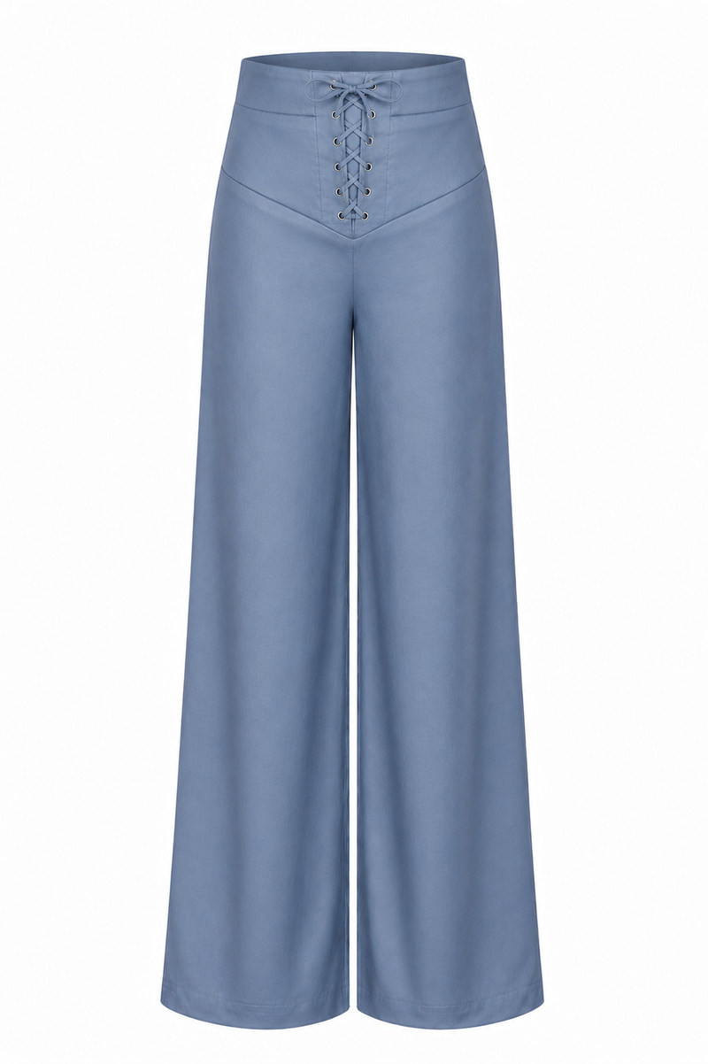 Pantaloni blue  palazzo cu detaliu corset