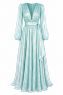 Long wrap dress in iridescent silk