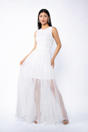 Rochie din voal cu amestec de matase si spate decupat white