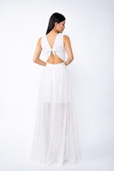 Rochie din voal cu amestec de matase si spate decupat white