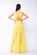 Rochie din voal cu amestec de matase si spate decupat yellow