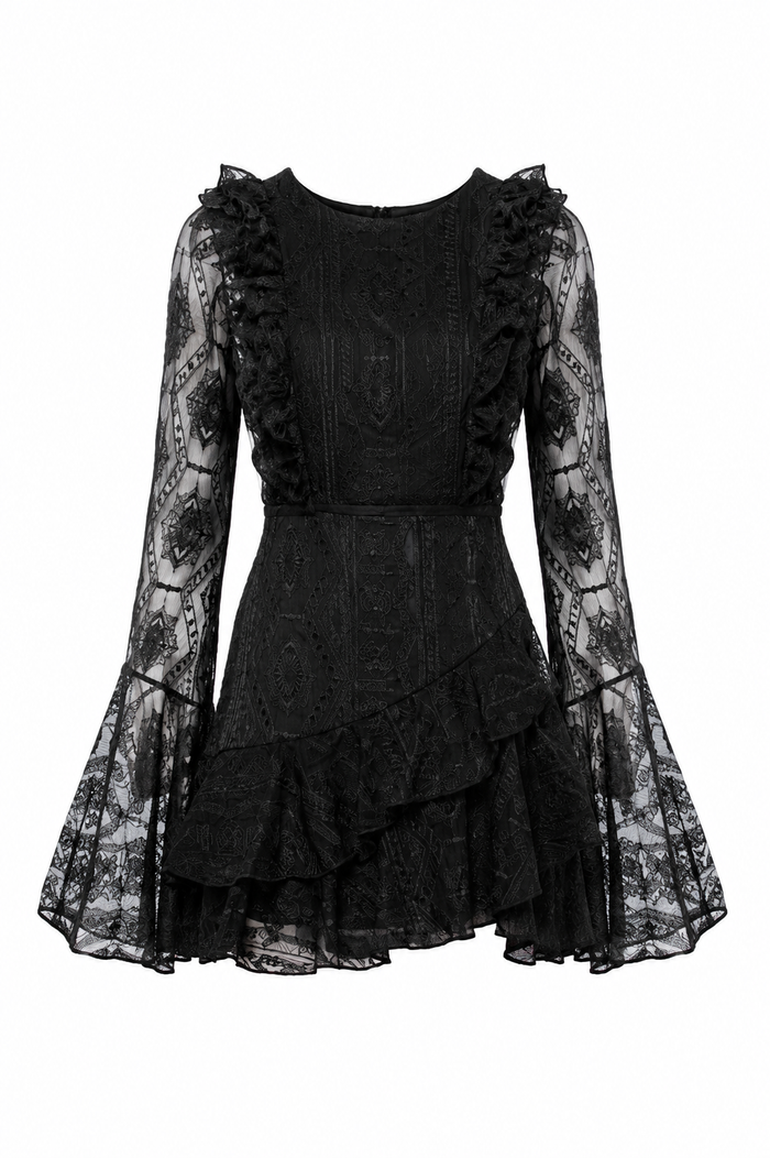 Rochie mini matase brodata cu maneci evazate