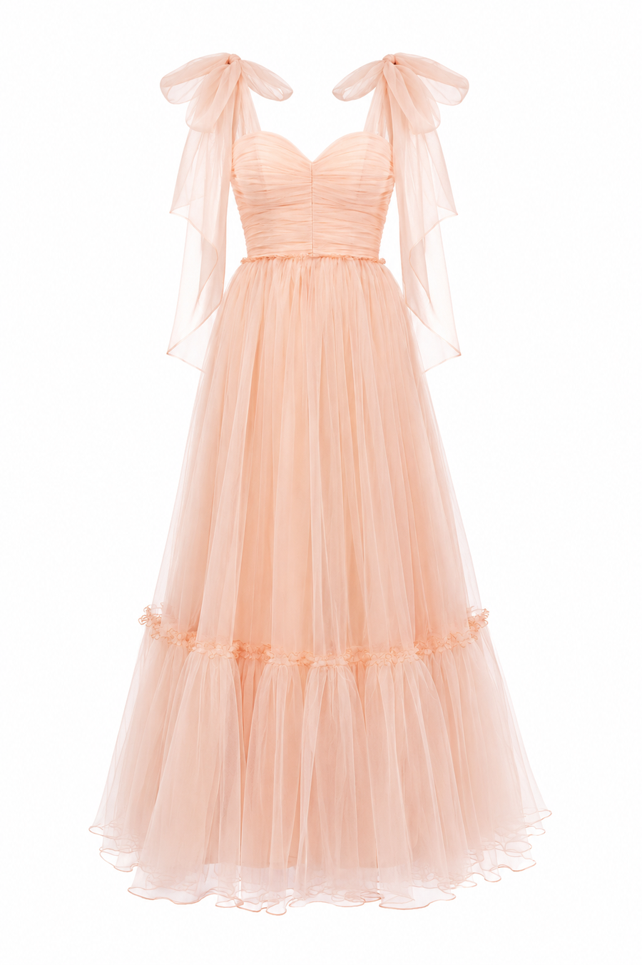 Rochie lunga din tulle cu bretele fundă