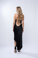Rochie satinata asimetrica cu spatele decupat