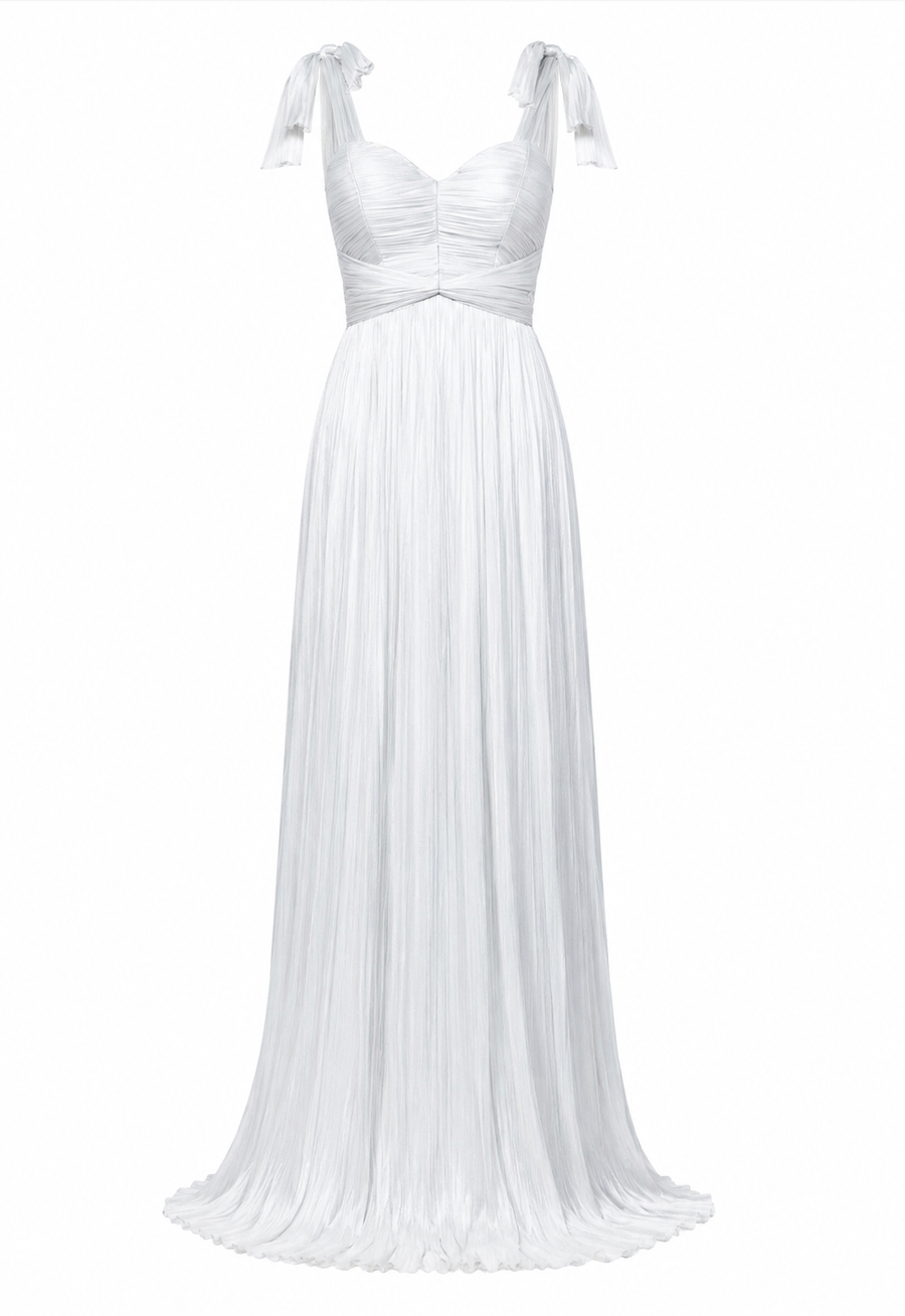 Rochie lunga cu fronseuri din tull de matase