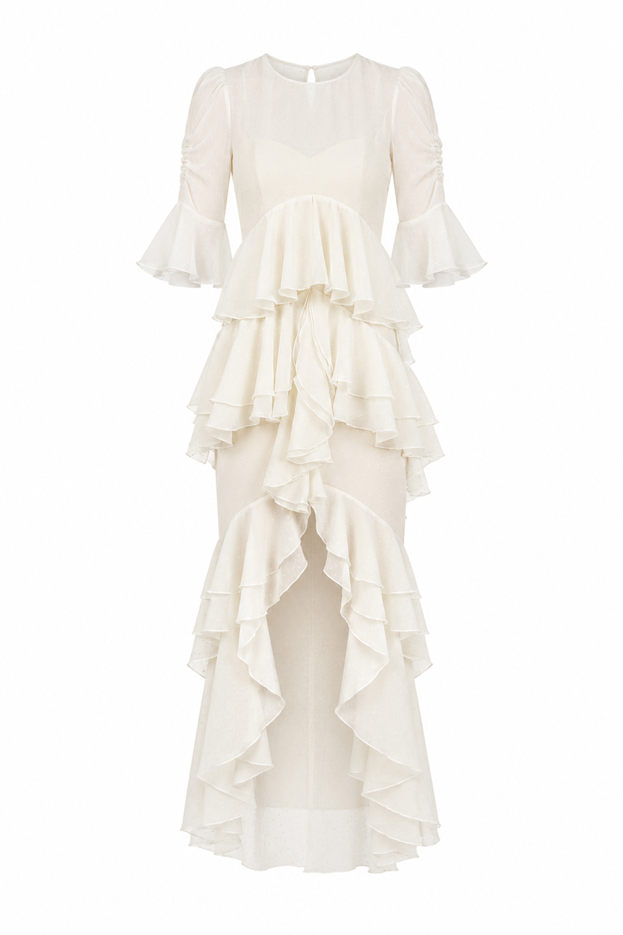 Rochie lunga cu volane  si corset integrat