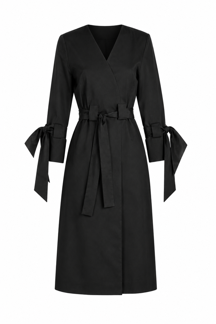 Rochie midi din bumbac cu funda la maneci