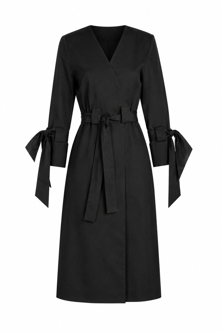 Rochie midi din bumbac cu funda la maneci