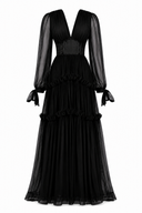 Long silk veil dress with open back