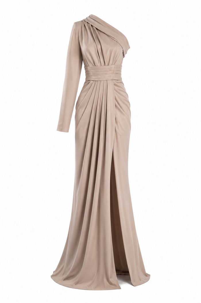 Rochie lunga asimetrica cu drapaje