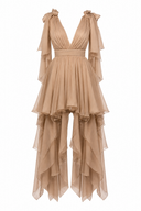 Nude dress with asymmetrical scarves