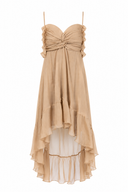 Rochie matase midi asimetrica cu bust fronsat tip fluture