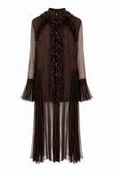 Rochie midi vaporoasa din matase Brown