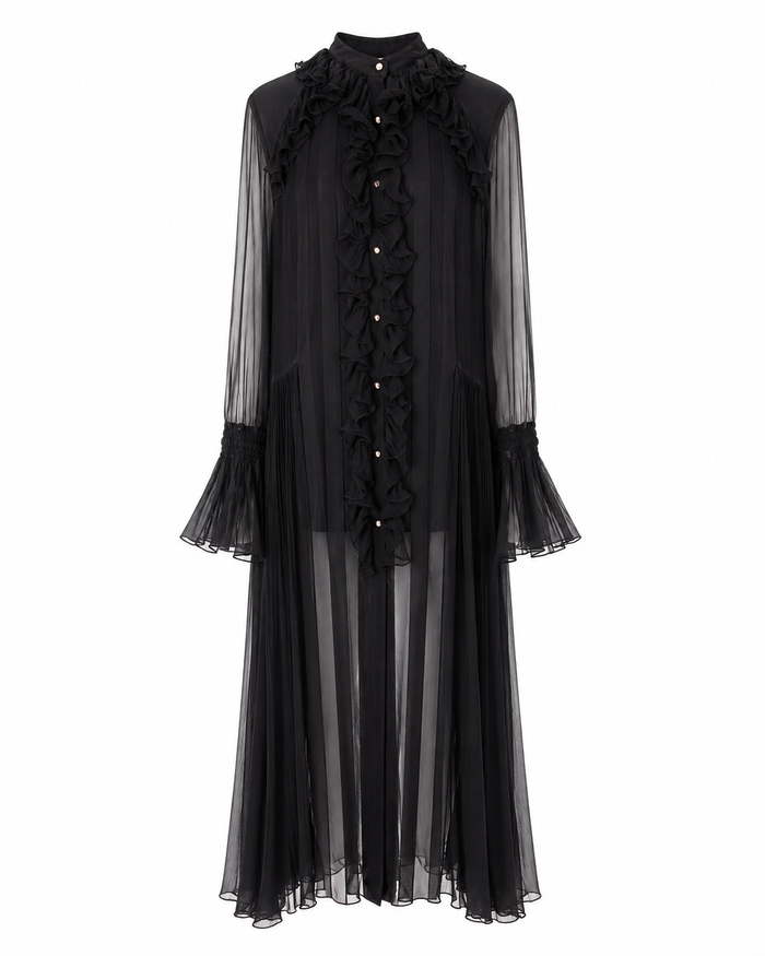 Rochie midi vaporoasa din matase Black