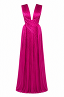 Rochie lunga din tulle matase peliculizat fucsia