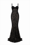 Long mermaid dress with embroidery and transparent side slits