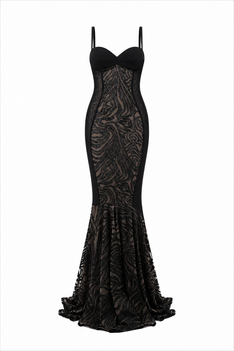 Rochie lunga sirena cu broderie si clini laterali transparenti