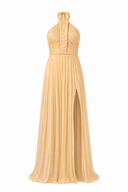 Long dress with braided bodice and side slit