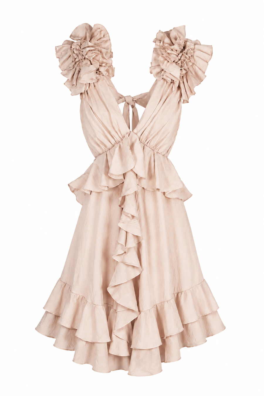 Rochie cu decupaje si volane Beige Light