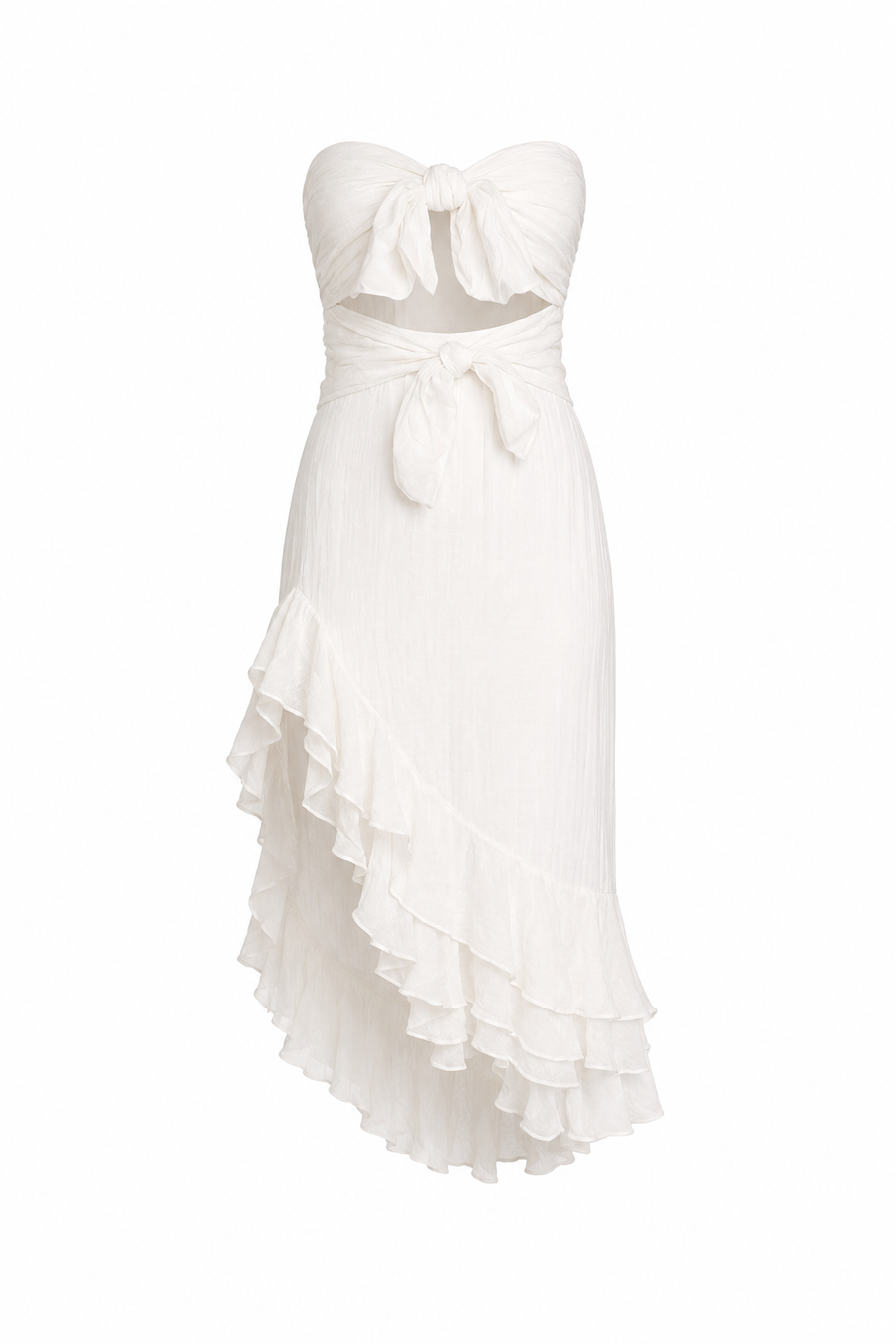 Rochie din in asimetrica cu prindere la bust