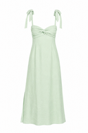 Rochie midi din in cu bust fronsat