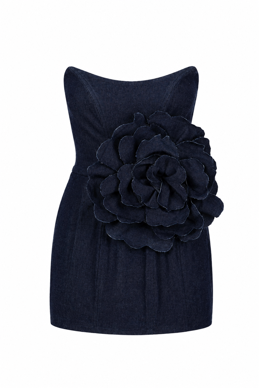 Rochie mini din denim cu floare supradimensionata