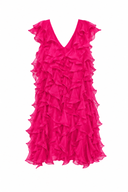 Rochie scurta cu volane si spate decupat Fuchsia