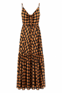 Rochie lunga cu bretele si imprimeu cu buline Brown