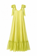 Rochie lunga vaporoasa din matase cu esarfe Lime