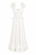 Rochie lunga cu decupaje si volane White