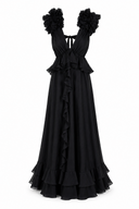 Rochie lunga cu decupaje si volane Black