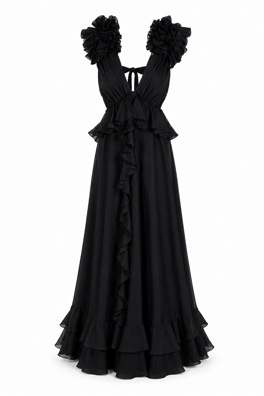 Rochie lunga cu decupaje si volane Black