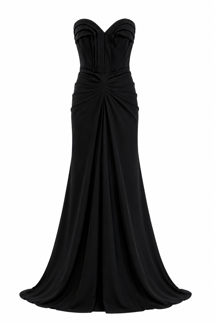 Rochie lunga cu drapaje sculpturale