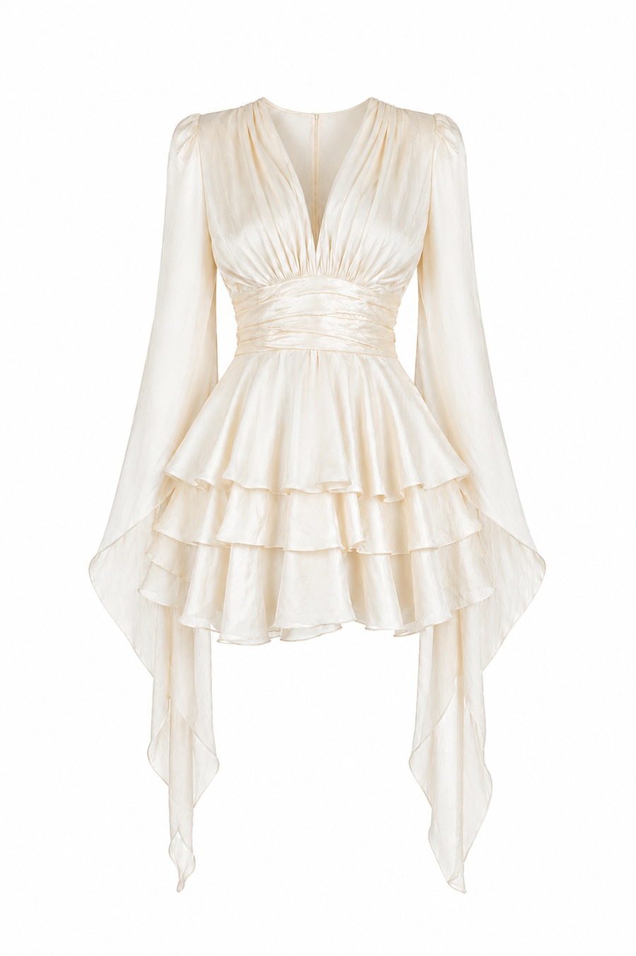 Rochie cu volane si maneci fluide Ivory
