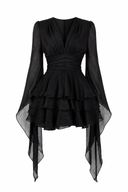 Rochie cu volane si maneci fluide Black