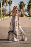 Rochie lunga din matase cu imprimeu grafic