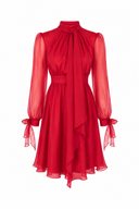 Rochie midi din voal de matase cu esarfe