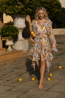 Rochie camasa cu volane asimetrice din voal de matase Yellow