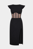 Rochie midi neagra cu corset transparent si slit