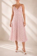 Rochie midi  cu bretele subtiri si decolteu petrecut Pink