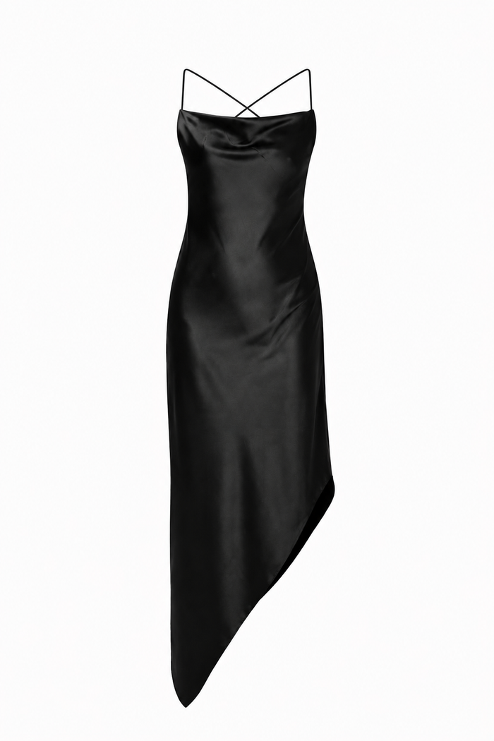 Rochie satinata asimetrica cu spatele decupat
